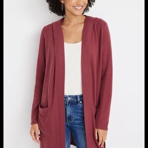 LOFT Red Long Cardigan Sweater Knit